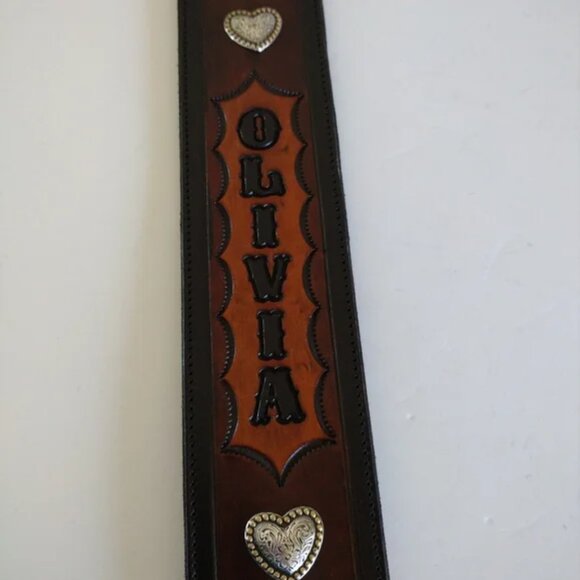 Custom Hand Tooled Leather Guitar Strap Adjustable Olivia - Picture 4 of 13
